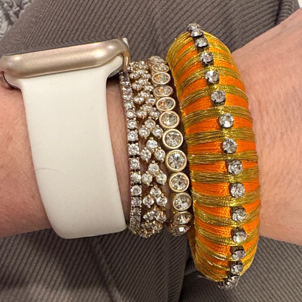 RARE BuDhaGirl Orange Silk Thread & Rhinestone Bangle EUC - Picture 5 of 6